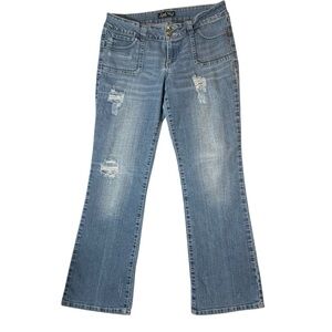 lei Y2K Women's Light Blue Boot Cut Jeans Jr 13 low rise Distressed Nuri